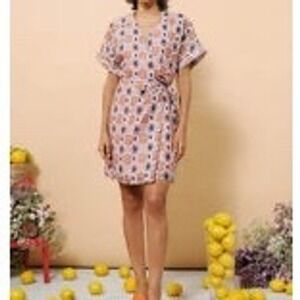 FRNCH Alyha Soliel Wrap Dress Geometric Print Short Sleeve Tie Waist XS‎ NWOT